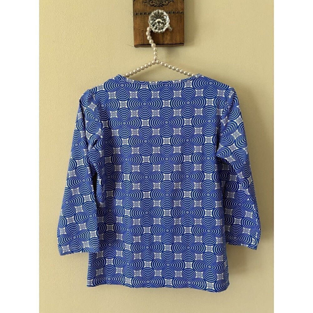 Melly M Womens Size Small Blue White Floral Top 3/4 Sleeve Stretch - Picture 3 of 5